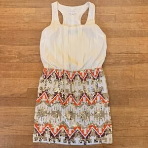 Jessica Simpson cream orange sequin mini sheath dress size 8
 b35